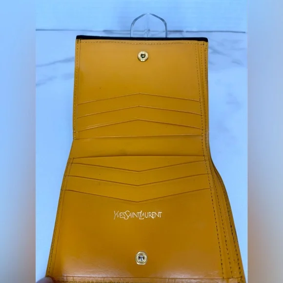 YSL Yves Saint Laurent Embossed  Black /Yellow Leather Compact Wallet - Picture 4 of 9